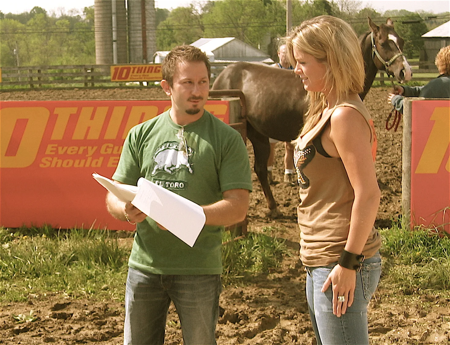 Sergio Myers with model and television host Rachel Hunter during production of 10 Things Every Guy Should Experience.